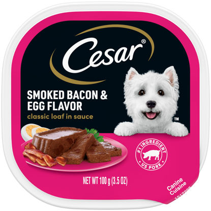 Picture of CESAR Adult Wet Dog Food Classic Loaf in Sauce Smoked Bacon & Egg Flavor, 3.5 oz. Easy Peel Trays, Pack of 24