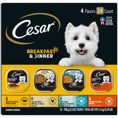 Picture of CESAR HOME DELIGHTS Adult Wet Dog Food & Classic Loaf in Sauce Breakfast & Dinner Variety Pack, (24) 3.5 oz. Easy Peel Trays