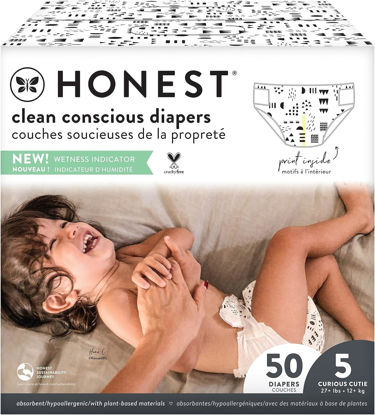 Picture of The Honest Company Clean Conscious Diapers | Plant-Based, Sustainable | Pattern Play | Club Box, Size 5 (27+ lbs), 50 Count