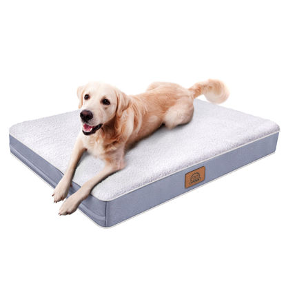 Picture of Sunheir Orthopedic Dog Bed for Large Dogs, Waterproof Deluxe Plush Dog Crate Bed with Removable Washable Cover & Anti-Slip Bottom, Egg Crate Foam Pet Bed Mat, 35 x 22 Inches, Silver Grey