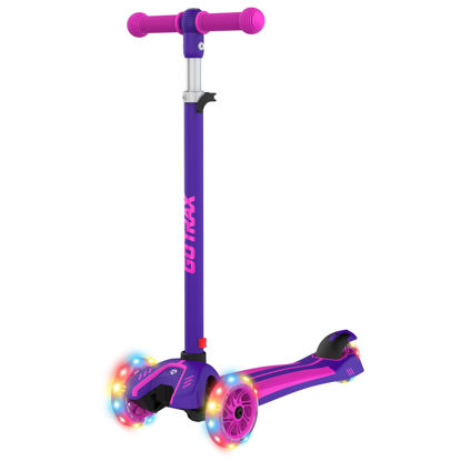 Picture of Gotrax KS1 Kids Kick Scooter, LED Lighted Wheels and 3 Adjustable Height Handlebars, Lean-to-Steer & Widen Anti-Slip Deck, 3 Wheel Scooter for Boys & Girls Ages 2-8 and up to 100 Lbs (DarkViolet)