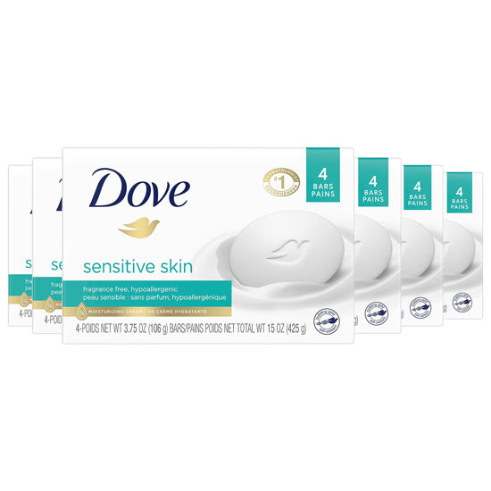 Picture of Dove Beauty Bar More Moisturizing Than Bar Soap for Softer Skin, Fragrance Free, Hypoallergenic Sensitive Skin With Gentle Cleanser 3.75 oz 24 Bars