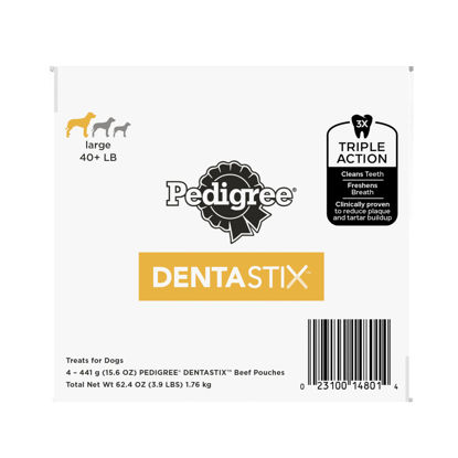 Picture of PEDIGREE DENTASTIX Large Dog Dental Treats Beef Flavor Dental Bones, 62.4 oz. Multipack (72 Treats)