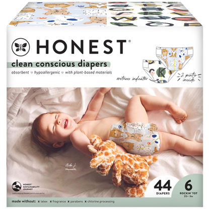 Picture of The Honest Company Clean Conscious Diapers | Plant-Based, Sustainable | All The Letters + It's a Pawty | Club Box, Size 6 (35+ lbs), 44 Count