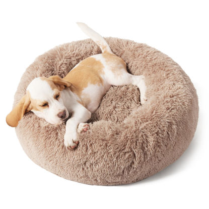 Picture of Bedsure Calming Dog Bed for Small Dogs - Donut Washable Small Pet Bed, 23 inches Anti-Slip Round Fluffy Plush Faux Fur Large Cat Bed, Fits up to 25 lbs Pets, Camel