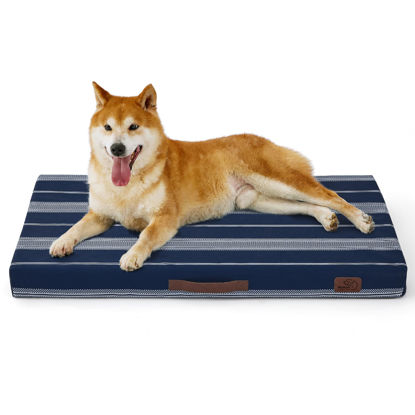 Picture of Bedsure Large Patterned Dog Bed for Large Dogs, Outdoor Waterproof Orthopedic Egg Foam Dog Bed Comfort Pet Mats for Crate with Removable Washable Cover(35"x22", Navy Blue)