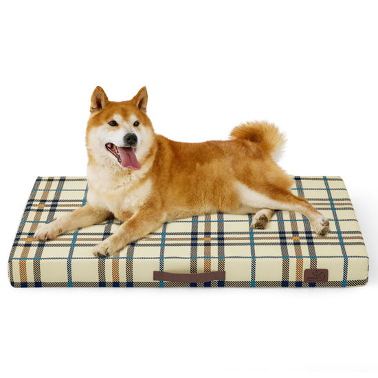 Picture of Bedsure Large Patterned Dog Bed for Large Dogs, Outdoor Waterproof Orthopedic Egg Foam Dog Bed Comfort Pet Mats for Crate with Removable Washable Cover(35"x22", Cream)