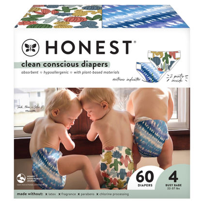 Picture of The Honest Company Clean Conscious Diapers | Plant-Based, Sustainable | Tie-Dye For + Cactus Cuties | Club Box, Size 4 (22-37 lbs), 60 Count