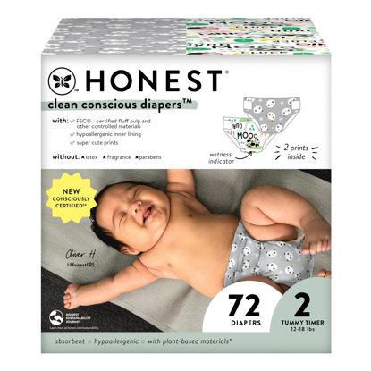 Picture of The Honest Company Clean Conscious Diapers | Plant-Based, Sustainable | Pandas + Barnyard Babies | Club Box, Size 2 (12-18 lbs), 72 Count