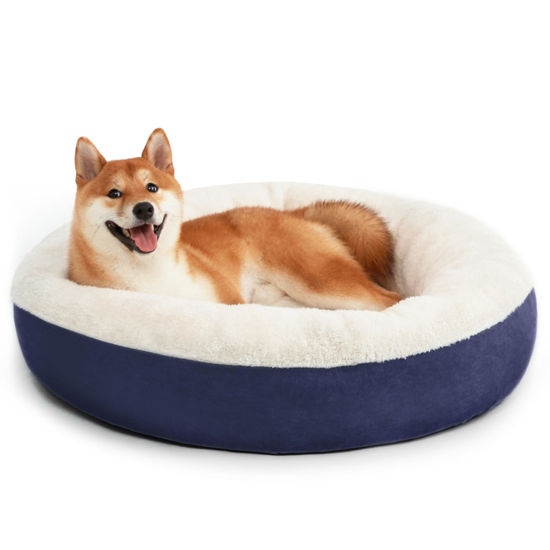 Picture of Love's cabin Round Donut Cat and Dog Cushion Bed, 30in Pet Bed for Medium or Large Dogs, Anti-Slip & Water-Resistant Bottom, Soft Durable Fabric Pet beds, Washable Calming Cat & Dog Bed Navy