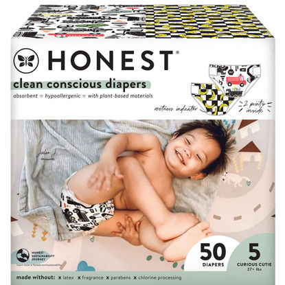 Picture of The Honest Company Clean Conscious Diapers | Plant-Based, Sustainable | Big Trucks + So Bananas | Club Box, Size 5 (27+ lbs), 50 Count