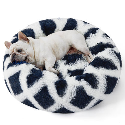 Picture of Bedsure Calming Dog Bed for Small Dogs - Donut Washable Small Pet Bed, 23 inches Anti-Slip Round Fluffy Plush Faux Fur Large Cat Bed, Fits up to 25 lbs Pets, Diamond Blue