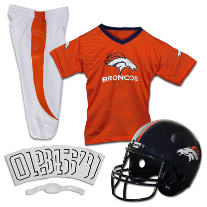 Picture of Franklin Sports Denver Broncos Kids Football Uniform Set - NFL Youth Football Costume for Boys & Girls - Set Includes Helmet, Jersey & Pants - Small