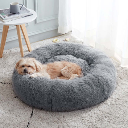 Picture of WESTERN HOME WH Calming Dog & Cat Bed, Anti-Anxiety Donut Cuddler Warming Cozy Soft Round Bed, Fluffy Faux Fur Plush Cushion bed for Small Medium Dogs and Cats (20"/24"/27"/30")