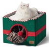 Picture of Bedsure Christmas Cat Beds for Indoor Cats - Large Cat Cave for Pet, Cat House with Fluffy Ball Hanging, Foldable Cat Hideaway,16.5x16.5x13 inches, Christmas Green