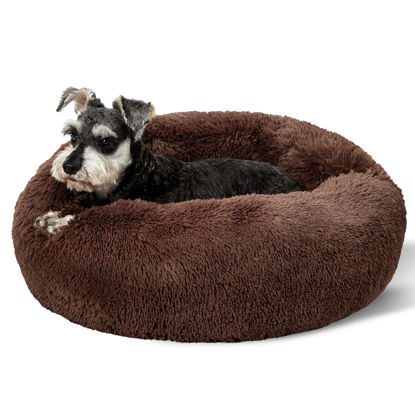 Picture of Bedsure Calming Dog Bed for Small Dogs - Donut Washable Small Pet Bed, 23 inches Anti-Slip Round Fluffy Plush Faux Fur Large Cat Bed, Fits up to 25 lbs Pets, Coffee