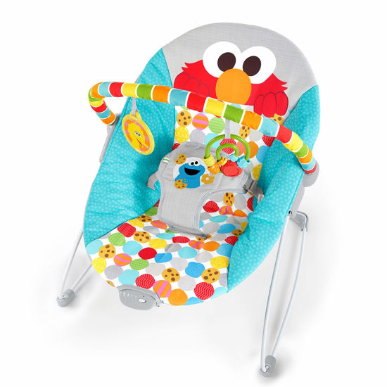 Picture of Bright Starts Sesame Street Baby Bouncer Soothing Vibrations Infant Seat - I Spot Elmo! with Cookie Monster and Big Bird - Removable-Toy Bar, 0-6 Months Up to 20 lbs