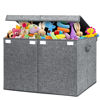 Picture of popoly 122L Large Toy Box Chest with Lid, Foldable Toy Storage Organizer Bin Boxes with Removable Divider for Kids, Boys, Girls, Nursery, Playroom, 26"x17" x17"(Linen Gray)