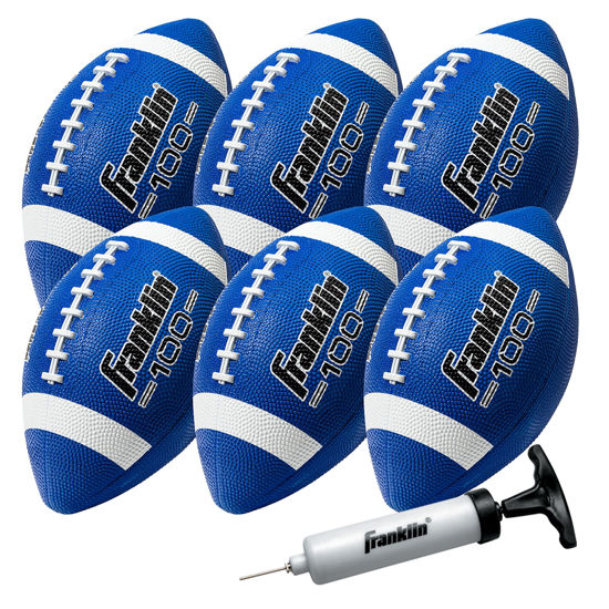 Picture of Franklin Sports Junior Footballs - Grip-Rite 100 - Kids Junior Size Rubber Footballs - Youth Footballs - 6 Pack of Footballs with Pump - Blue/White