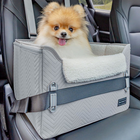 Picture of PETSFIT Dog Booster Seat, Portable Dog Car Seats for Small Dogs with Clip-On Leash, Patent Safe Buckles, Dog Booster Car Seat Suitable for Small Pets Up to 25lbs (Light Grey)