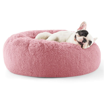 Picture of Bedsure Calming Dog Bed for Small Dogs - Donut Washable Small Pet Bed, 23 inches Anti-Slip Round Fluffy Plush Faux Fur Large Cat Bed, Fits up to 25 lbs Pets, Mauve Blush