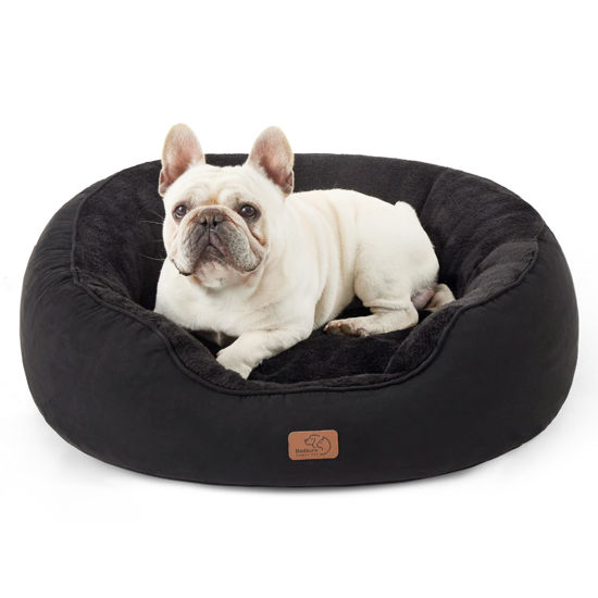 Picture of Bedsure Dog Bed for Medium Dogs - Round Washable Medium Pet Bed, Anti-Slip Donut Fluffy Plush Indoor Fur Cat Bed, 30 inches, Black