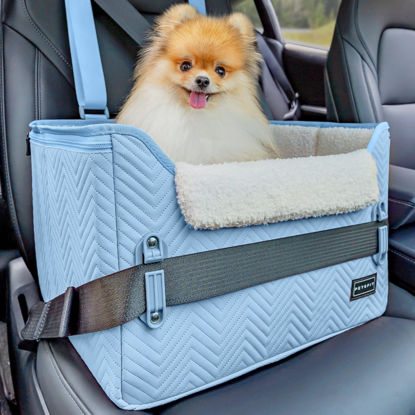 Picture of PETSFIT Dog Car Seat Medium Sized Dog, Stable Small Dog Car Seat for Car with Clip-On Leash, Fleece Liner Suitable for Small Pets Up to 25lbs (Blue)