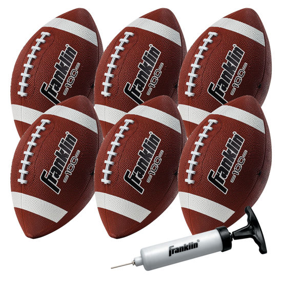 Picture of Franklin Sports Junior Footballs - Grip-Rite 100 - Kids Junior Size Rubber Footballs - Youth Footballs - 6 Pack of Footballs with Pump - Brown/White