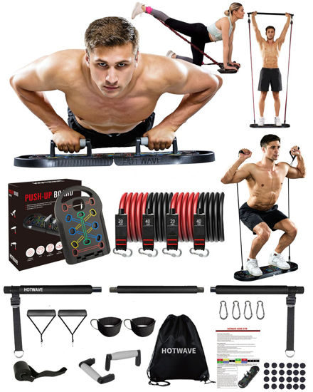 Picture of HOTWAVE 20 in 1 Push Up Board with 16 Gym Accessories.Pushups Bar with Resistance Bands,Portable Home Workout Equipment,Strength Training for Men and Women