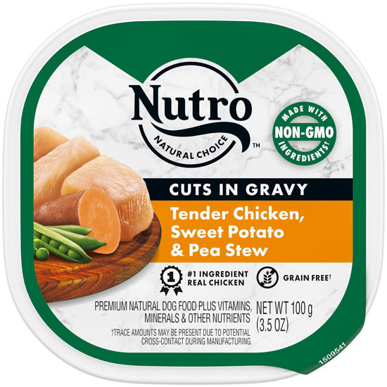 Picture of NUTRO Adult Natural Grain Free Wet Dog Food Cuts in Gravy Tender Chicken, Sweet Potato & Pea Stew, 3.5 oz. Trays (Pack of 24)