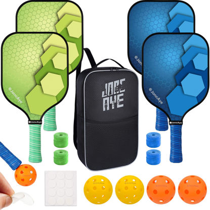 Picture of JoncAye Pickle-Ball Paddle Set of 4 USAPA Approved Rackets and Balls w/Racquet Bag, Grip Tape, Ball Retriever | Pickle-Ball Equipment for Outdoor Indoor Play, Pickleball Kit for Beginner