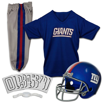 Picture of Franklin Sports New York Giants Kids Football Uniform Set - NFL Youth Football Costume for Boys & Girls - Set Includes Helmet, Jersey & Pants - Medium