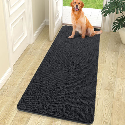 Picture of OLANLY Dog Door Mat for Muddy Paws 70x24, Absorbs Moisture and Dirt, Absorbent Non-Slip Washable Mat, Quick Dry Chenille, Mud Mat for Dogs, Entry Indoor Door Mat for Inside Floor, Dark Grey