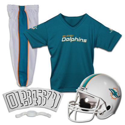 Picture of Franklin Sports Miami Dolphins Kids Football Uniform Set - NFL Youth Football Costume for Boys & Girls - Set Includes Helmet, Jersey & Pants - Large