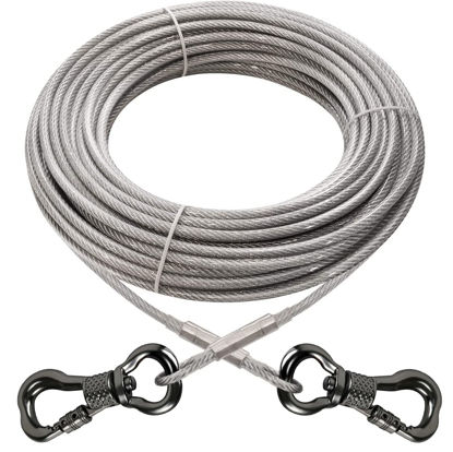 Picture of XiaZ 200 ft Dog Tie Out Run Trolley Cable, Pet Heavy Duty Reflective Dog Leash Lead Runner for Large Dogs Up to 250 Pound (Silver, 250lbs 200ft)