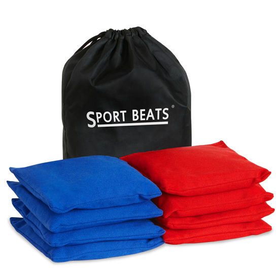 Picture of SPORT BEATS Cornhole Bags Set of 8 Regulation Weight & Size Corn Hole Bags Bean Bags for Cornhole Game Includes Carry Case