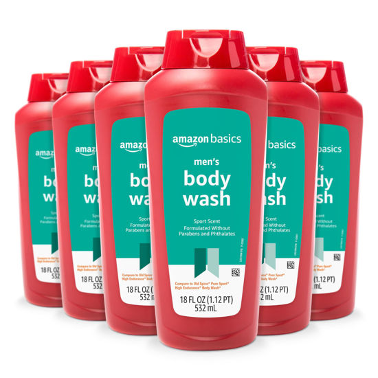 Picture of Amazon Basics Men's Body Wash, Sport Scent, 18 Fluid Ounces, 6-Pack (Previously Solimo)