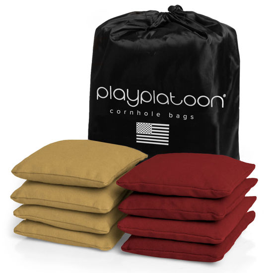 Picture of Play Platoon Weather Resistant Cornhole Bags - Set of 8 Regulation Corn Hole Bean Bags - Burgundy & Gold - Durable Duck Cloth Corn Hole Bags for Tossing Game, Includes Tote Bag