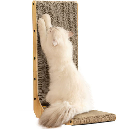 Picture of FUKUMARU Cat Scratcher, 26.8 Inch L Shape Cat Scratch Pad Wall Mounted, Cat Scratching Cardboard with Ball Toy for Indoor Cats, Large Size