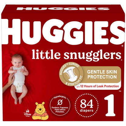 Picture of Huggies Size 1 Diapers, Little Snugglers Newborn Diapers, Size 1 (8-14 lbs), 84 Count