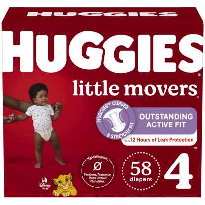 Picture of Huggies Size 4 Diapers, Little Movers Baby Diapers, Size 4 (22-37 lbs), 58 Count