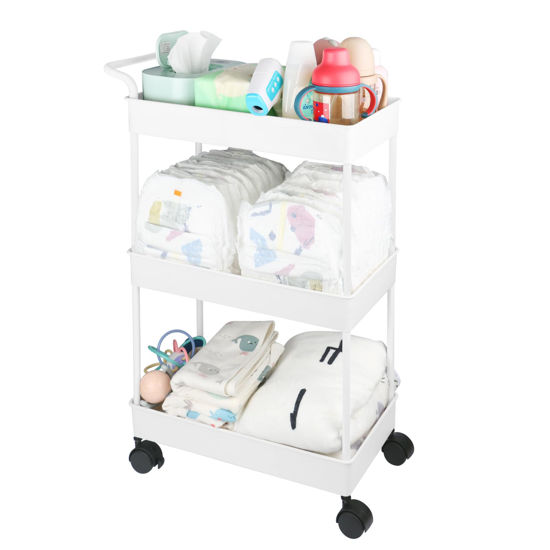 Picture of Volnamal Baby Diaper Caddy, Plastic Movable Cart for Newborn Nursery Essentials Diaper Storage Caddy Organizer for Changing Table & Crib, Easy to Assemble, Beige