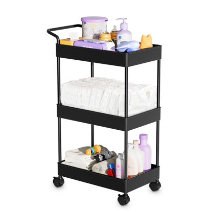 Picture of Volnamal Baby Diaper Caddy, Plastic Movable Cart for Newborn Nursery Essentials Diaper Storage Caddy Organizer for Changing Table & Crib, Easy to Assemble, Black