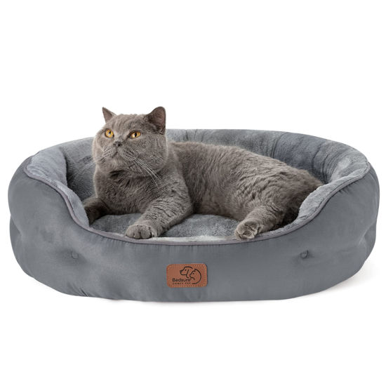 Picture of Bedsure Dog Beds for Small Dogs - Round Cat Beds for Indoor Cats, Washable Pet Bed for Puppy and Kitten with Slip-Resistant Bottom, 25 Inches, Grey