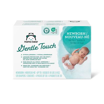 Picture of Amazon Brand - Mama Bear Gentle Touch Diapers, Hypoallergenic, Newborn, 120 Count (4 Pack of 30), White