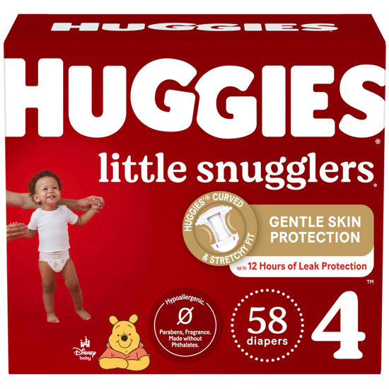 Picture of Huggies Size 4 Diapers, Little Snugglers Baby Diapers, Size 4 (22-37 lbs), 58 Count