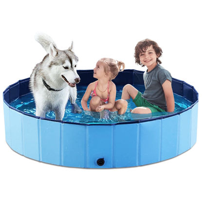 Picture of Jasonwell Foldable Dog Pool Collapsible Hard Plastic Dog Swimming Pool Portable Kiddie Pool Pet Pool Doggie Wading Pool Bath Tub for Puppy Small Medium Large Dogs Cats and Kids 55.1"