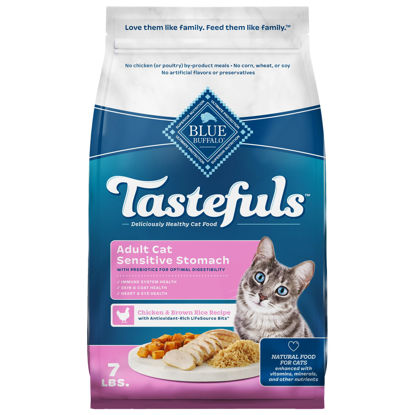 Picture of Blue Buffalo Tastefuls Adult Dry Cat Food Sensitive Stomach Formula, Made in the USA with Natural Ingredients, Chicken Recipe, 7-lb. Bag