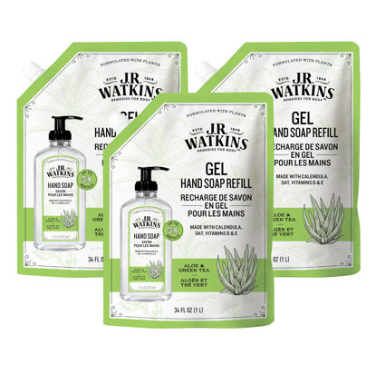 Picture of J.R. Watkins Gel Hand Soap Refill, Moisturizing Hand Wash, All Natural, Alcohol-Free, Cruelty-Free, USA Made, Aloe Green Tea, 34 Fl Oz, 3 Pack