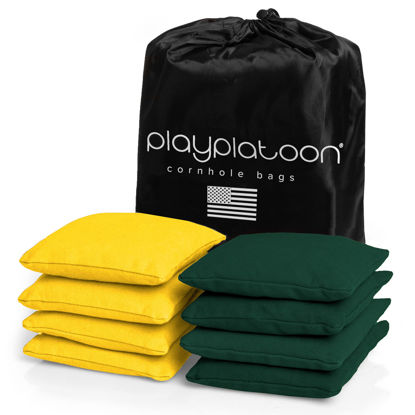 Picture of Play Platoon Weather Resistant Cornhole Bags - Set of 8 Regulation Corn Hole Bean Bags - Hunter Green & Yellow - Durable Duck Cloth Corn Hole Bags for Tossing Game, Includes Tote Bag